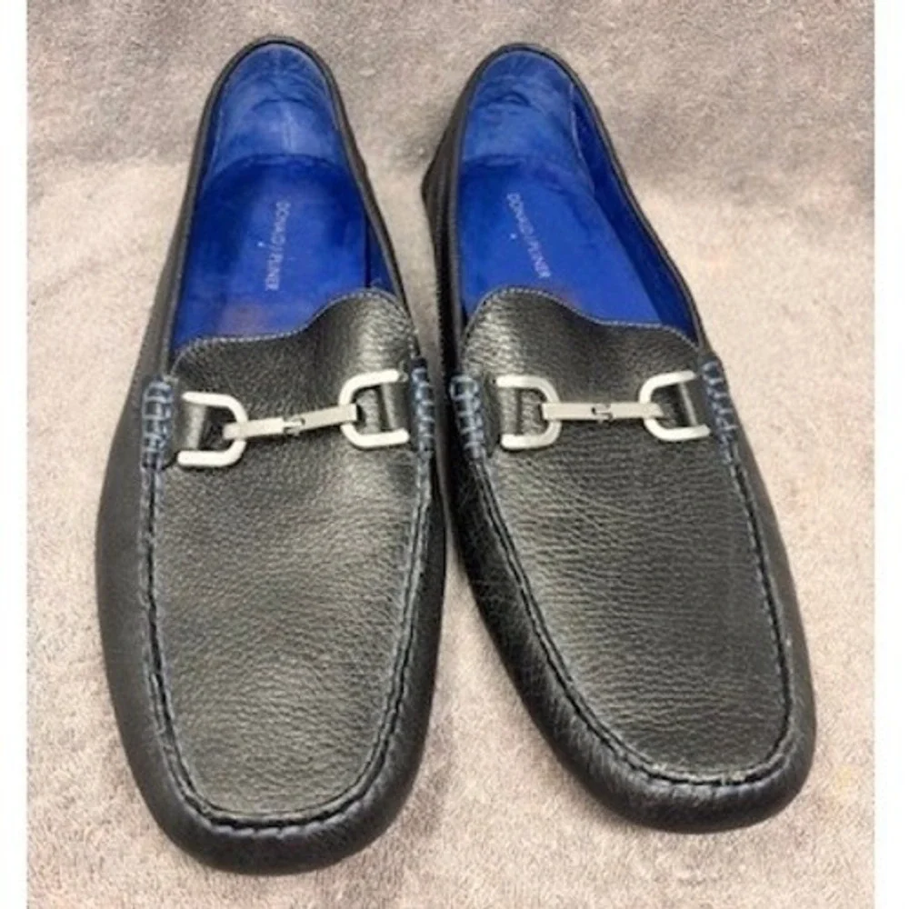 Donald J Pliner Mens Black Leather Horsebit Driving Loafers Slip On Size 12